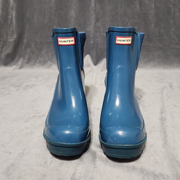 HUNTER TEAL CHUNKY BLOCK HEEL CHELSEA RAIN BOOTS Women's Size 8 - Picture 2 of 12